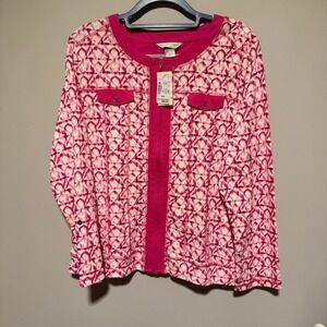 Christopher & Banks Zip Jacket Womens P/XL Pink NWT Cotton Geometric Print